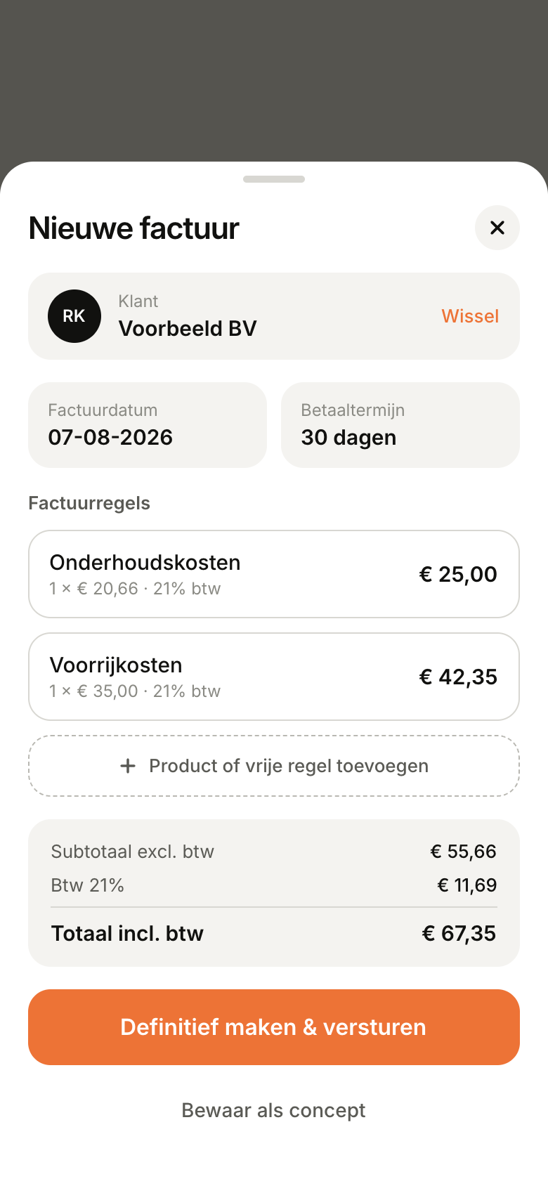 Accountant app — Factuur maken